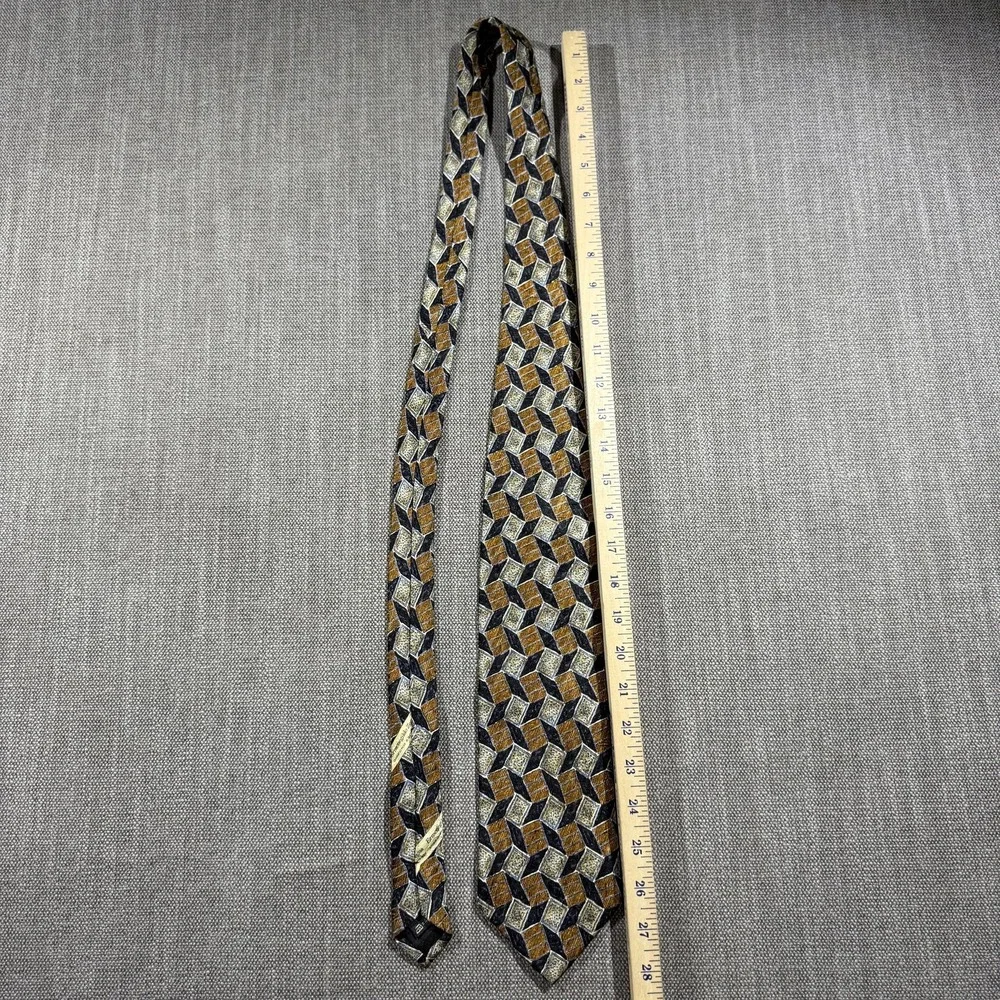Ermenegildo Zegna Tie Mens One Size Brown Geometric Silk Made In Italy‎ Jacquard